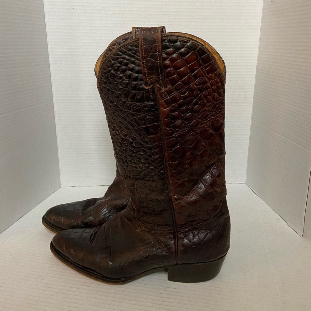 Vtg Rudel Rogers Brown Leather Alligator Print Western Cowboy Boots Sz 9E Mens